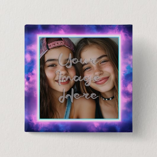 Niedliches Neon Vaporwave Foto Border Button (Vorderseite)