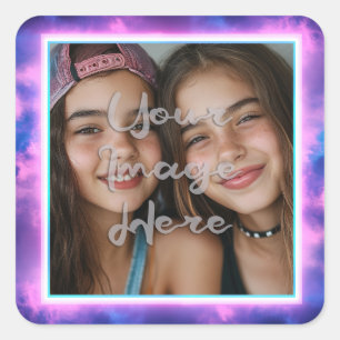 Niedliches Neon Vaporwave Foto Border Quadratischer Aufkleber