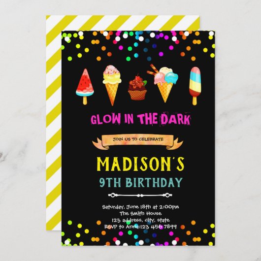 Niedliches Neoneis Geburtstagsaufenthalt Einladung (Vorne/Hinten)