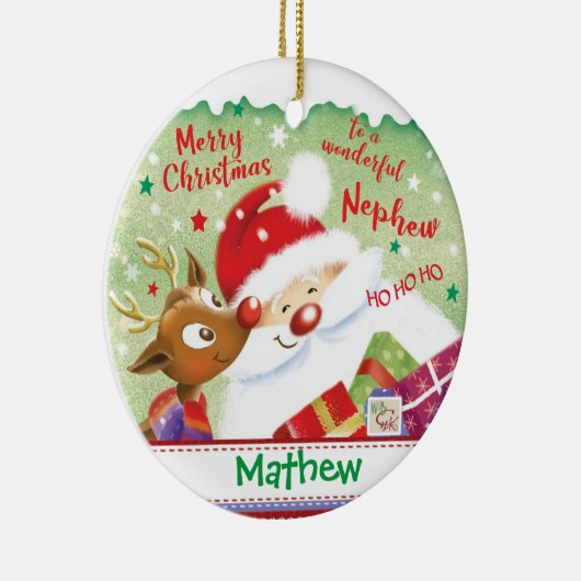 Niedliches Nephew, Weihnachten, Hirsch und Geschen Keramik Ornament (Rechts)