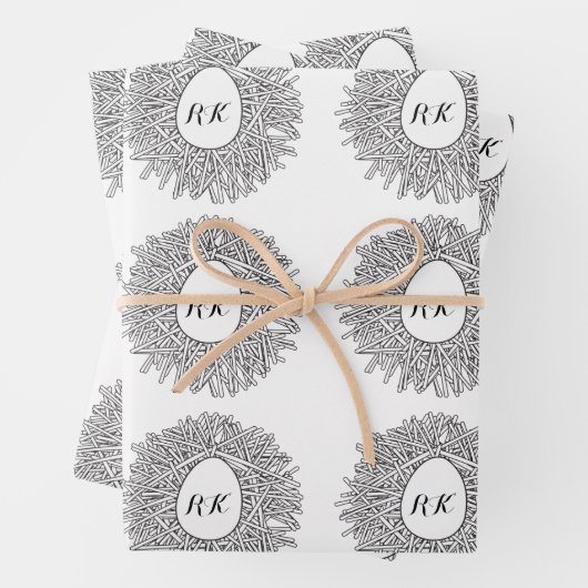 Niedliches Nest & Ei - Personalisierte Initialen u Geschenkpapier Set (Beispiel)