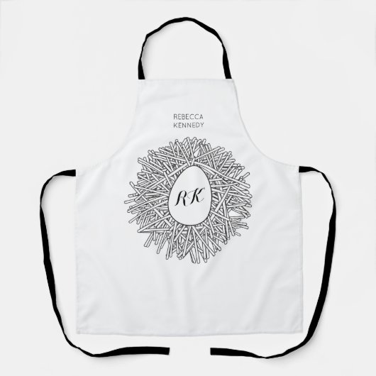 Niedliches Nest & Ei - Personalisierte Initialen u Schürze (Vorderseite)