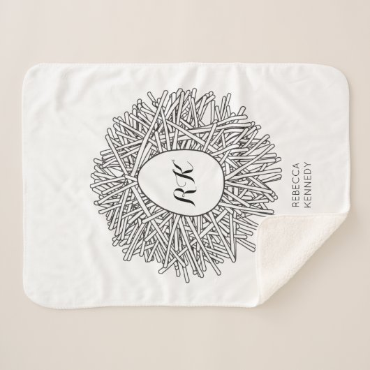 Niedliches Nest & Ei - Personalisierte Initialen u Sherpadecke (Vorderseite (Horizontal))