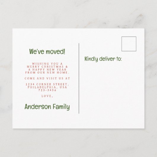 Niedliches neues Zuhause Weihnachtsfest Foto Schwa Ankündigungspostkarte (Rückseite)