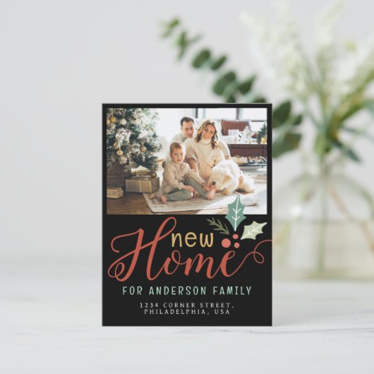 Niedliches neues Zuhause Weihnachtsfest Foto Schwa Ankündigungspostkarte (Stehend Vorderseite)