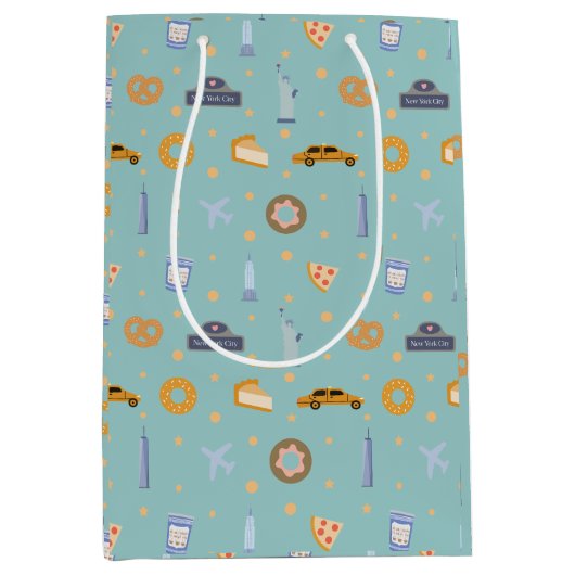 Niedliches New Yorker Stadtmuster Türkisgrün Mittlere Geschenktüte (Vorderseite)