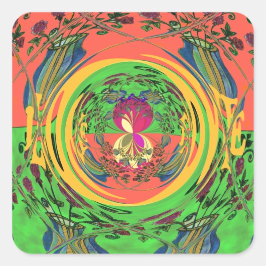 Niedliches Nice & Love floral Motiv Art Print Desi Quadratischer Aufkleber (Vorderseite)