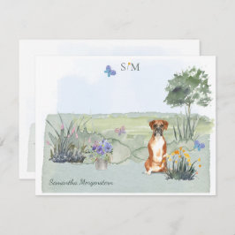 Niedliches Niedliches Boxer-Schmetterlingsmonogram Mitteilungskarte