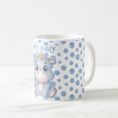 Niedliches Nilpferd mit Babynamen blaue Tupfen Kaffeetasse (VorderseiteRechts)