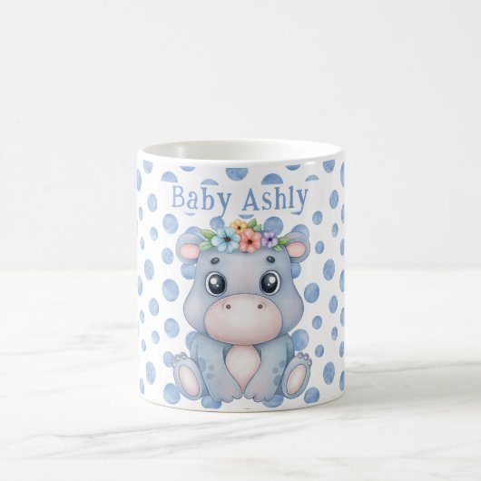 Niedliches Nilpferd mit Babynamen blaue Tupfen Kaffeetasse (Mittel)