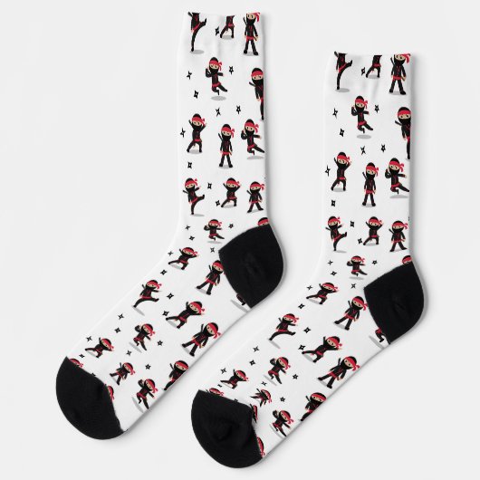Niedliches Ninja Black & Red Pattern Socken (Linkes Detail)