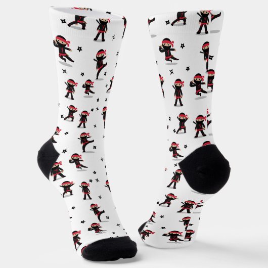 Niedliches Ninja Black & Red Pattern Socken (Gewinkelt)