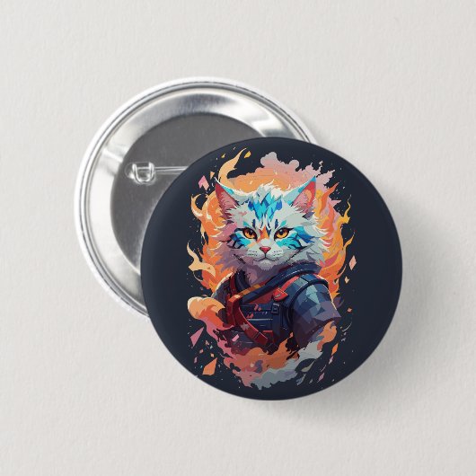 Niedliches Ninja Cat Warrior Design Button (Vorne & Hinten)
