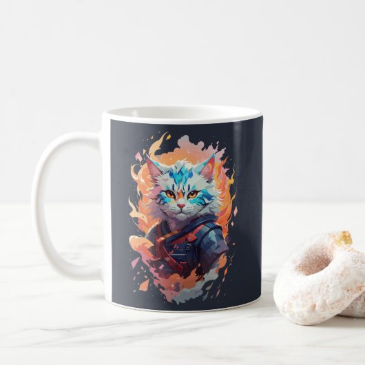 Niedliches Ninja Cat Warrior Design Kaffeetasse (Mit Donut)