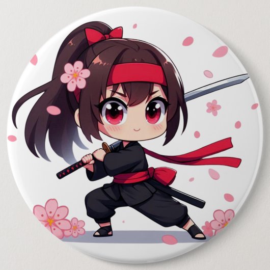 Niedliches Ninja-Kriegerblümchen Button (Vorderseite)