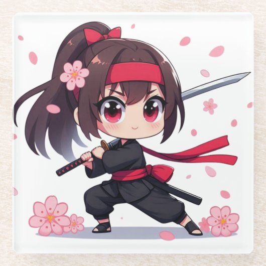 Niedliches Ninja-Kriegerblümchen Glasuntersetzer (Vorderseite)