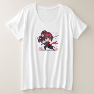 Niedliches Ninja-Kriegerblümchen Große Größe T-Shirt