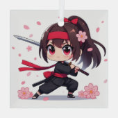 Niedliches Ninja-Kriegerblümchen Ornament Aus Glas (Rückseite)