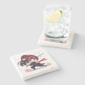 Niedliches Ninja-Kriegerblümchen Steinuntersetzer (Seitenansicht)