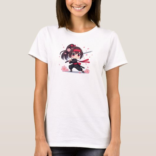 Niedliches Ninja-Kriegerblümchen T-Shirt (Vorderseite)