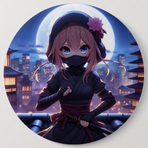 Niedliches Ninja-Kriegermädchen Button