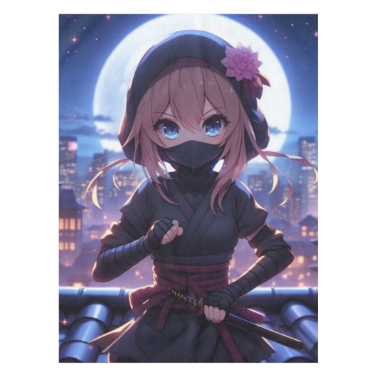Niedliches Ninja-Kriegermädchen Tischdecke (Vorderseite)