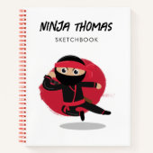 Niedliches Ninja Warrior Black & Red Kids Sketchbo Notizblock (Vorderseite)