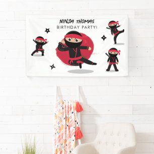 Niedliches Ninja Warrior Black & Red Kindergeburts Banner