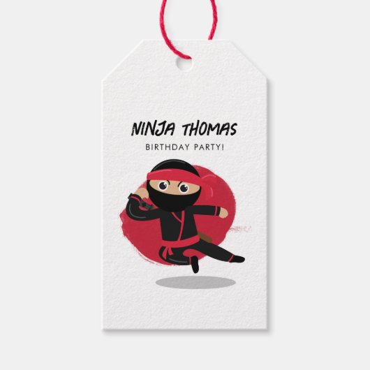 Niedliches Ninja Warrior Black & Red Kindergeburts Geschenkanhänger (Vorderseite)