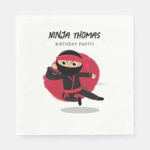 Niedliches Ninja Warrior Black & Red Kindergeburts Serviette