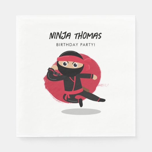 Niedliches Ninja Warrior Black & Red Kindergeburts Serviette (Vorderseite)