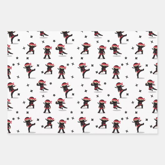 Niedliches Ninja Warrior Kids Black & Red Pattern Geschenkpapier Set (Vorderseite 3)