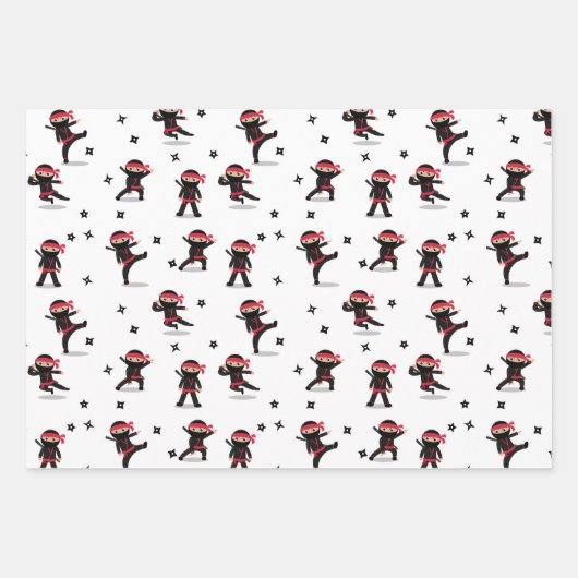 Niedliches Ninja Warrior Kids Black & Red Pattern Geschenkpapier Set (Vorderseite 2)