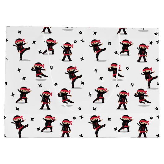 Niedliches Ninja Warrior Kids Black & Red Pattern Große Geschenktüte (Rückseite)