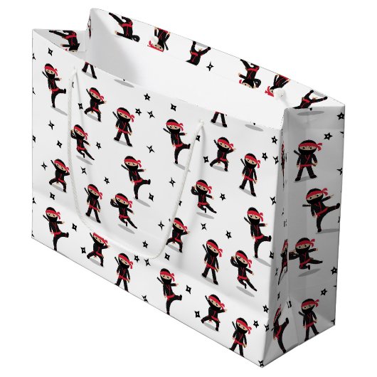 Niedliches Ninja Warrior Kids Black & Red Pattern Große Geschenktüte (Vorderseite Schrägansicht)
