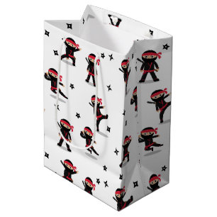 Niedliches Ninja Warrior Kids Black & Red Pattern Mittlere Geschenktüte