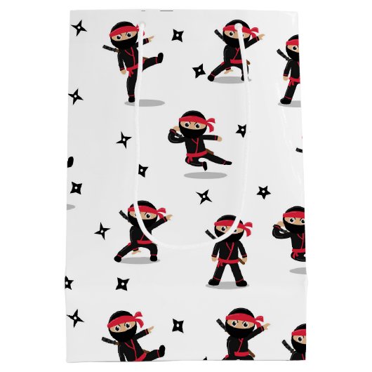 Niedliches Ninja Warrior Kids Black & Red Pattern Mittlere Geschenktüte (Rückseite)