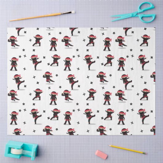 Niedliches Ninja Warrior Kids Black & Red Pattern Seidenpapier (Basteln)