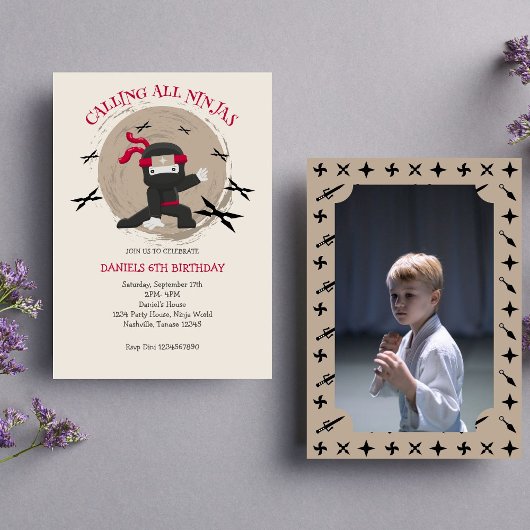Niedliches Ninja Warrior Kindergeburtstag Foto Einladung
