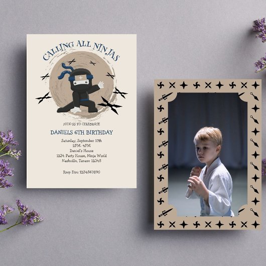 Niedliches Ninja Warrior Kindergeburtstag Foto Einladung