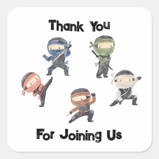 Niedliches Ninja Warrior Kindergeburtstag Gastgesc Quadratischer Aufkleber (Vorderseite)