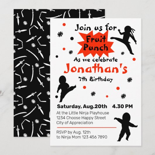 Niedliches Ninja Warrior Kindergeburtstag Party Einladung (Vorne/Hinten)