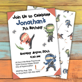 Niedliches Ninja Warrior Kindergeburtstag Party Einladung