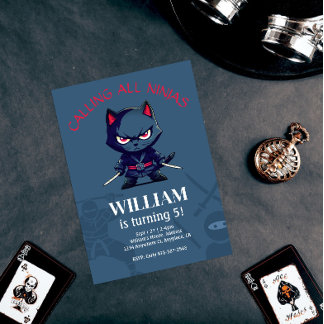 Niedliches Ninja Warrior Kindergeburtstag Party Einladung