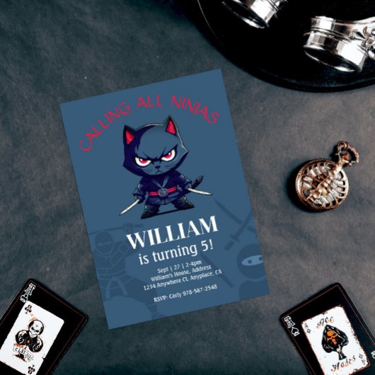 Niedliches Ninja Warrior Kindergeburtstag Party Einladung