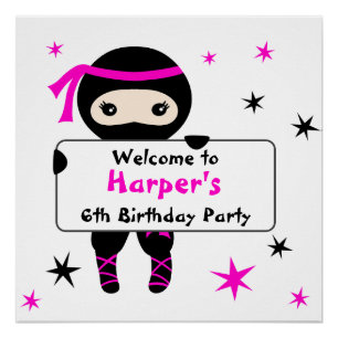 Niedliches Ninja Warriors Kids Bday Party Begrüßun Poster