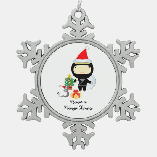 Niedliches Ninja Weihnachten Schneeflocken Zinn-Ornament (Vorderseite)