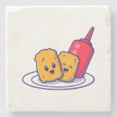 Niedliches Nuggets-Lächeln mit Sauce-Cartoon Steinuntersetzer (Vorderseite)