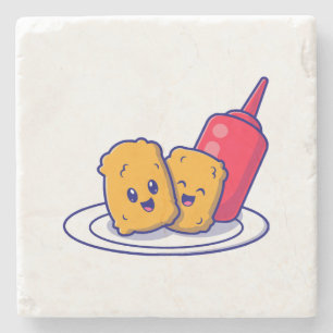 Niedliches Nuggets-Lächeln mit Sauce-Cartoon Steinuntersetzer