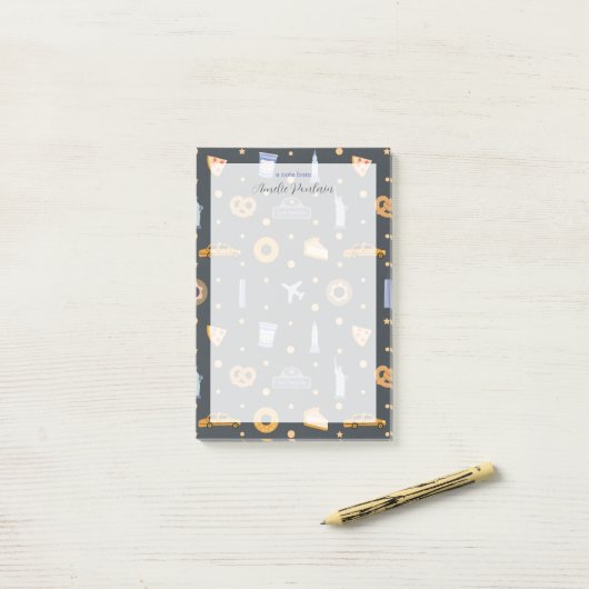 Niedliches NYC-Muster Dunkelgrau-individuelle Name Post-it Klebezettel (Auf Schreibtisch)